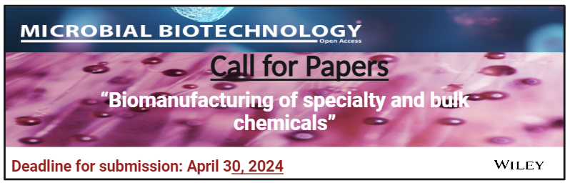 Special Issue on “Biomanufacturing of specialty and bulk chemicals'. Submit your manuscript online at: mc.manuscriptcentral.com/microbio . Deadline 📆 30 April 2024. Thanks for RT