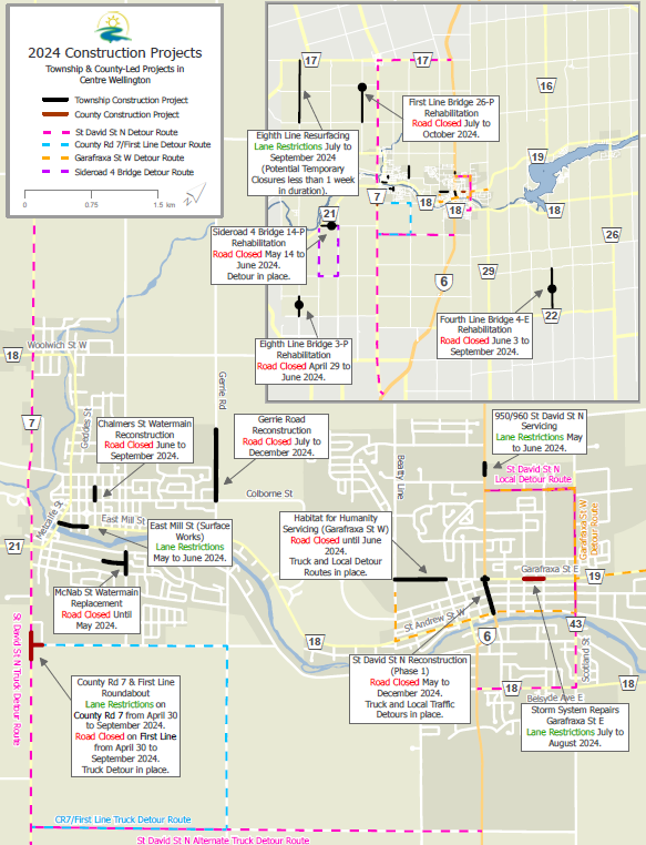 The start of construction season is upon us and 2024 will be a busy year with several Township and County-led construction projects happening in Centre Wellington. To learn more about some of these projects, visit connectcw.ca