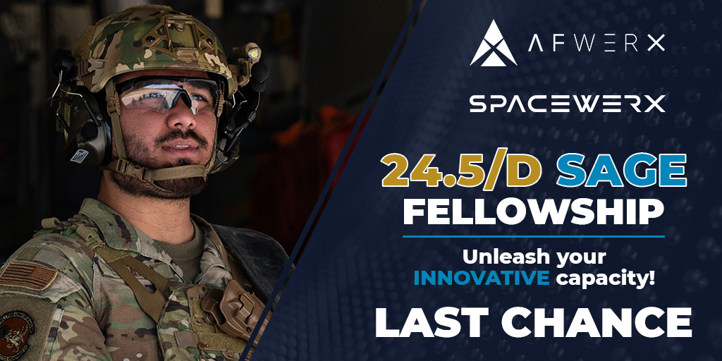 📅 Only a few days left to apply to the 24.5/D SBIR/STTR SAGE Fellowship! SAGE Fellows will work virtually, May 13 to Aug. 30, as the primary point of contact for Open Topic Phase I SBIR awarded companies. Learn more and apply by Sun, Apr. 28: ow.ly/S0Ok50Rk5tU