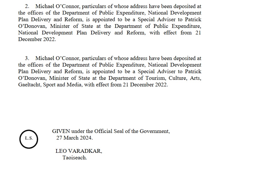 The contempt with which this Govt spends €35m of our money on special advisers. An appointment which was effective over a year ago, and which we've been paying for since, is just now signed off by Govt. Must be hard to keep track of them all...