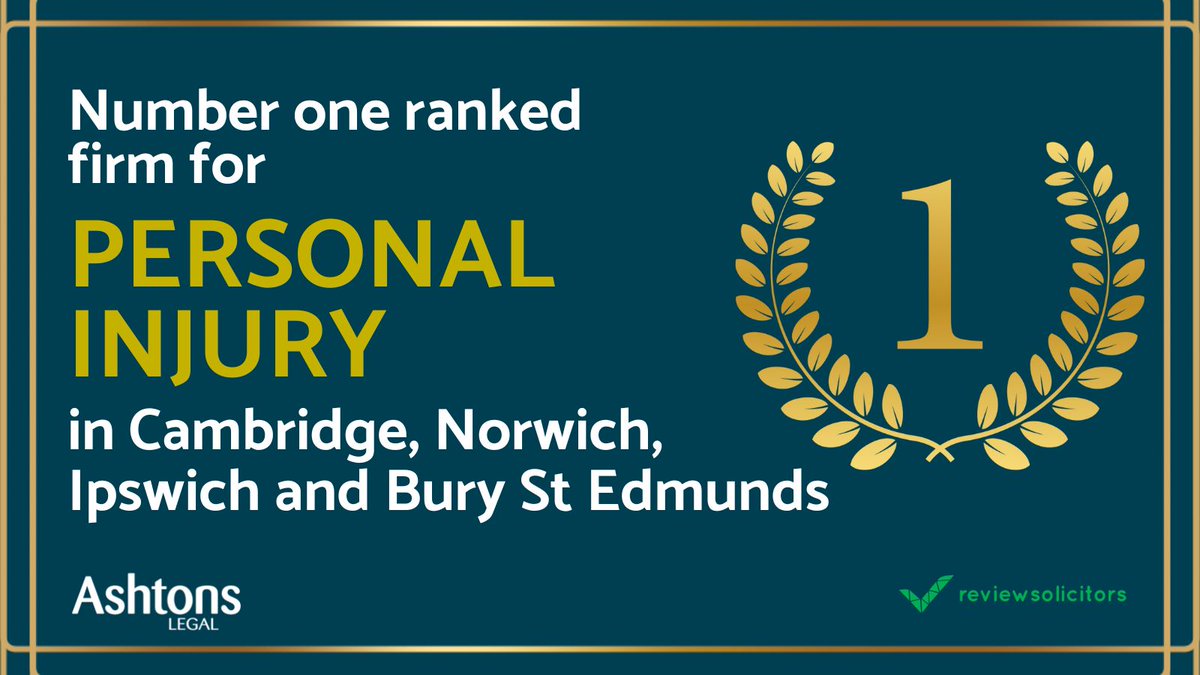 Congratulations to our #PersonalInjury team, who are ranked number one in #Cambridge, #Norwich, #Ipswich, and #BuryStEdmunds on #ReviewSolicitors - the UK’s largest dedicated legal review site! Find out how our Personal Injury team can assist you: ow.ly/PsMS50QMwGK