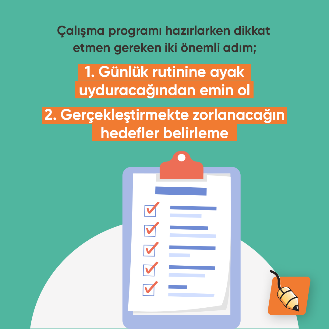 Çalışma programı hazırlarken dikkat etmen gereken iki önemli adım;

1.Günlük Rutinine Ayak Uydurmak.

2. Gerçekleştirmekte Zorlanmayacağınız Hedefler Belirlemek.

🌐okulistik.com

#Okulistik #OnlineEğitim #ÖzelDers #SınavlaraHazırlık #SınavOnlinePlatform #Eğitim