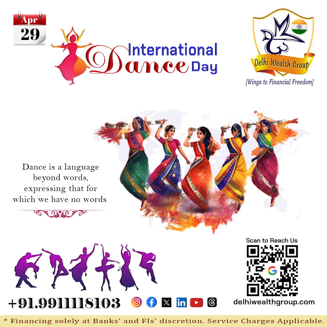 Dance is a language beyond words, expressing that for which we have no word! International Dance Day!
#internationaldanceday #internationaldanceday2024 #DWSPL #delhiwealthgroup #workingcapitalloans #projectfinance #financialservices #homeloans #housingfinance #msmeloan
