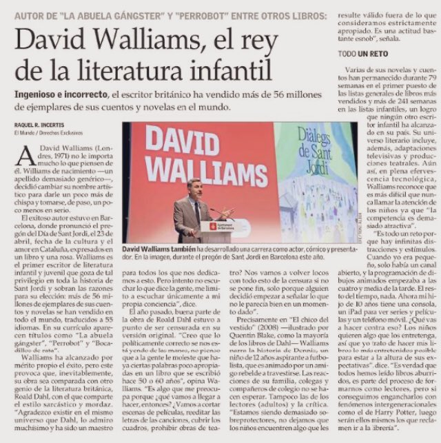 « Todos hemos leído libros aburridos, es parte del proceso de formarnos como lectores » @davidwalliams @elmundoes