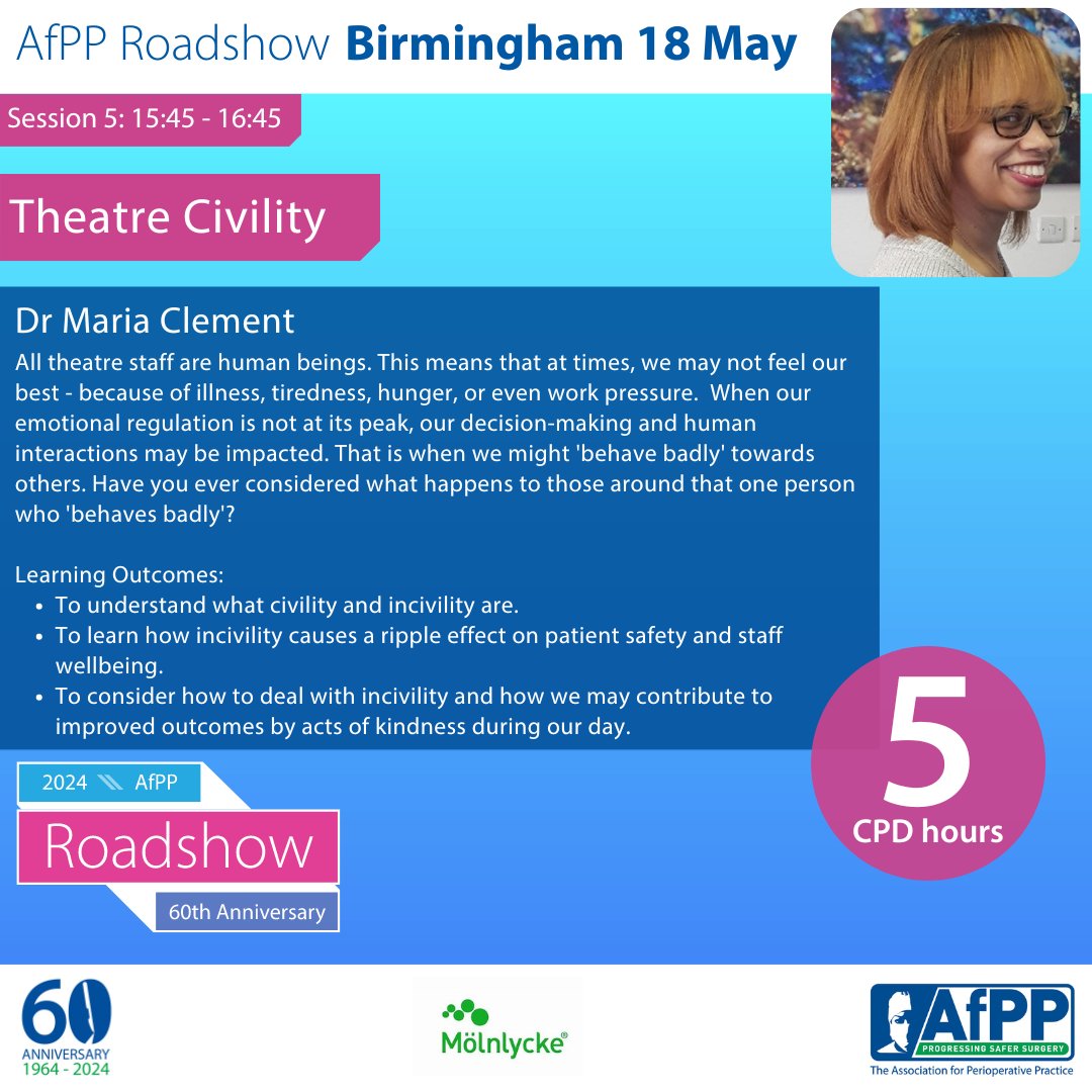 🔔ROADSHOW RELEASE🔔 Announcing - Dr Maria Clement is the Session 5 speaker at our Birmingham event in just 3 weeks time🗣️ ✨Spark your interest? Get your tickets below ⬇️ See you there! ow.ly/gxyI50Rp27L #AfPPRoadshow #2024 #Events #PerioperativePractice