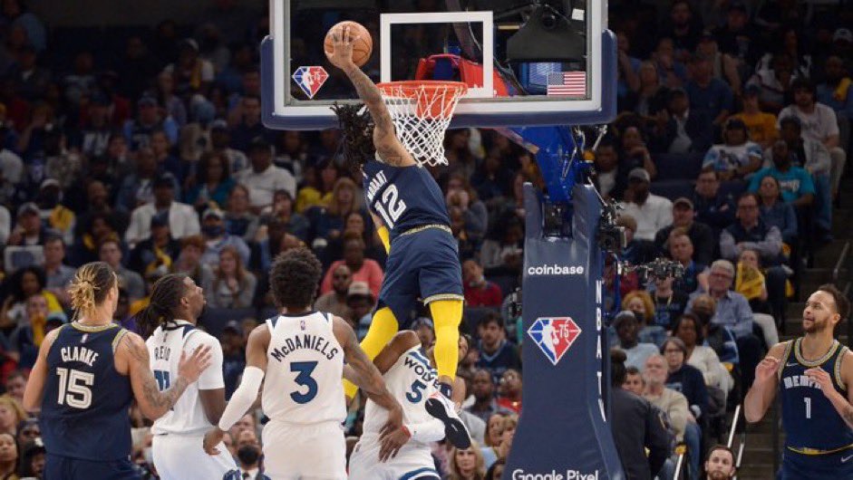 Grizzstory's tweet image. On this day in 2022, the Grizzlies defeated the Minnesota Timberwolves 111-109 on a Ja Morant last-second layup in Game 5 of Round 1 to take a 3-2 series lead. 

(@JaMorant - 30 PTS, 13 REB, 9 AST
@brandonclarke23 - 21 PTS, 15 REB)