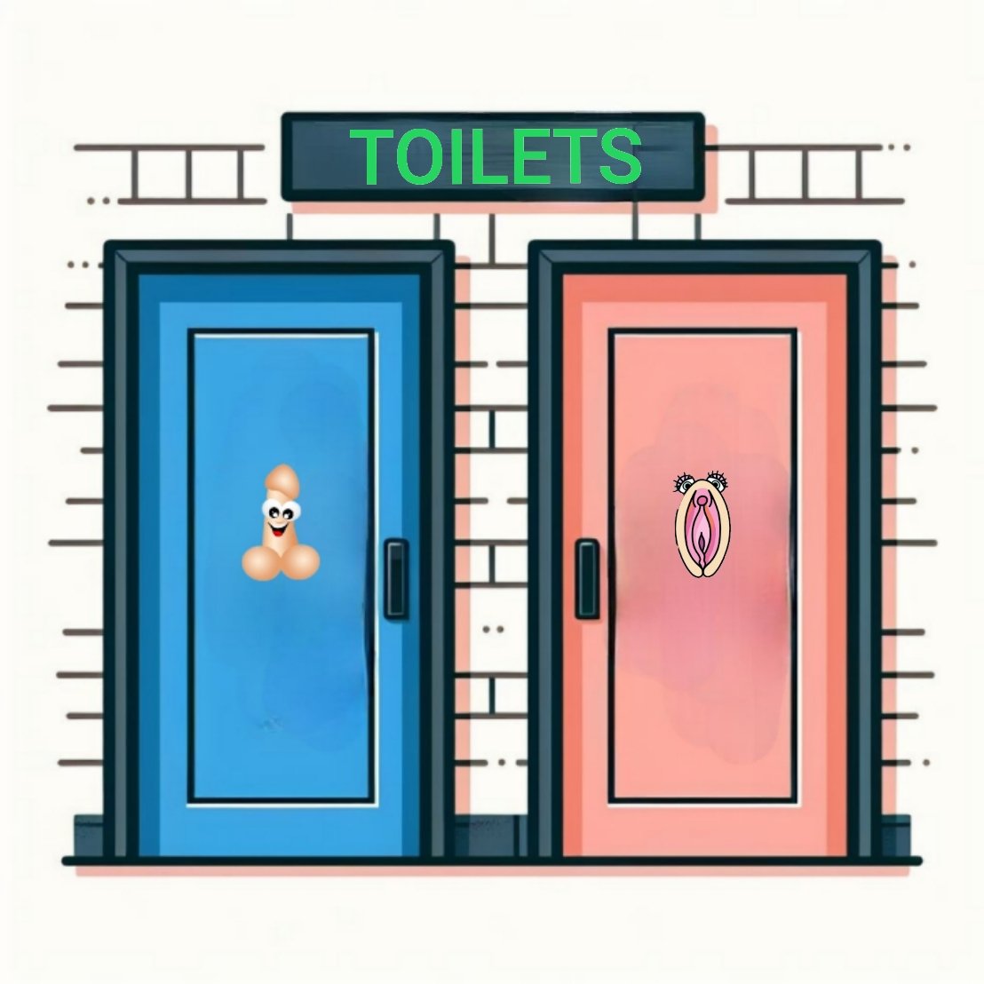 With all the confusion thesedays of which loos all the new fangled genders should be allowed to use, instead of male, female or unisex, how about this - One for people with dicks, & one for people with fannies!
