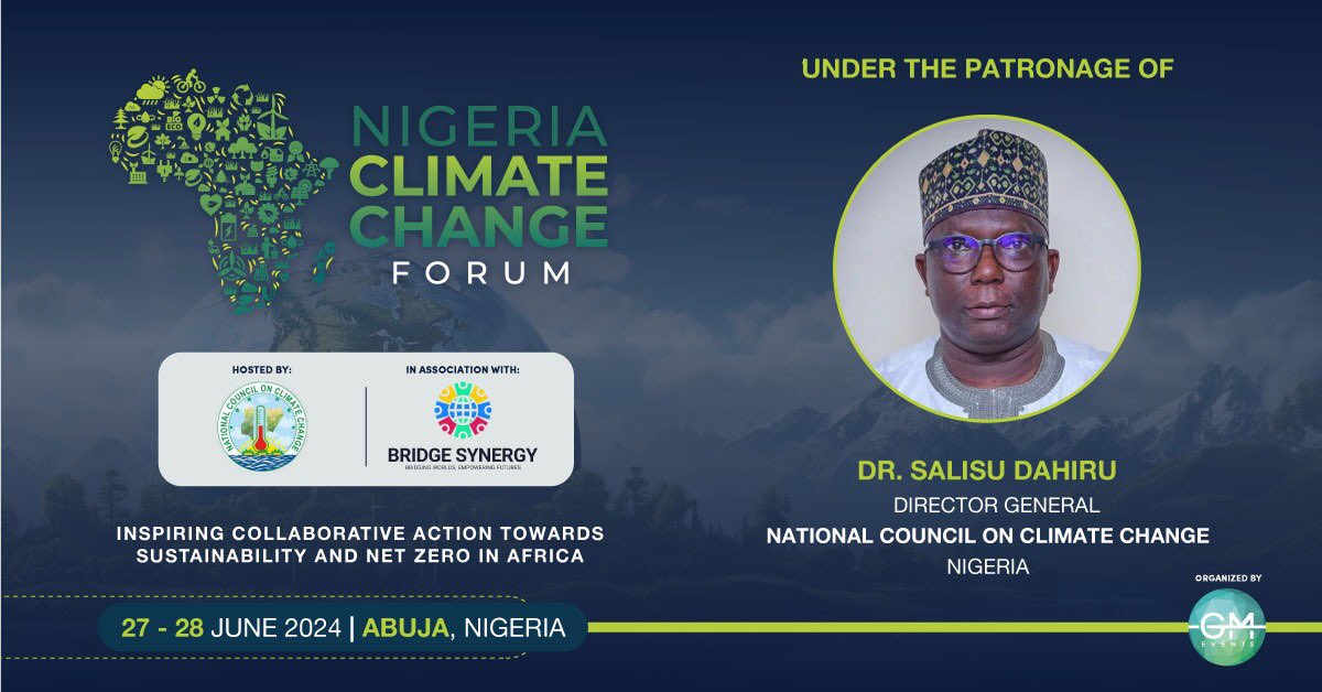 The National Council on Climate Change is thrilled to the Nigeria Climate Change Forum, under the patronage of Dr. Salisu Dahiru, DG- @NCCCNigeria on 27th - 28th June , 2024 in Abuja, Nigeria. 

Register as a delegate using the link below nigeriaclimatechangeforum.com/#register