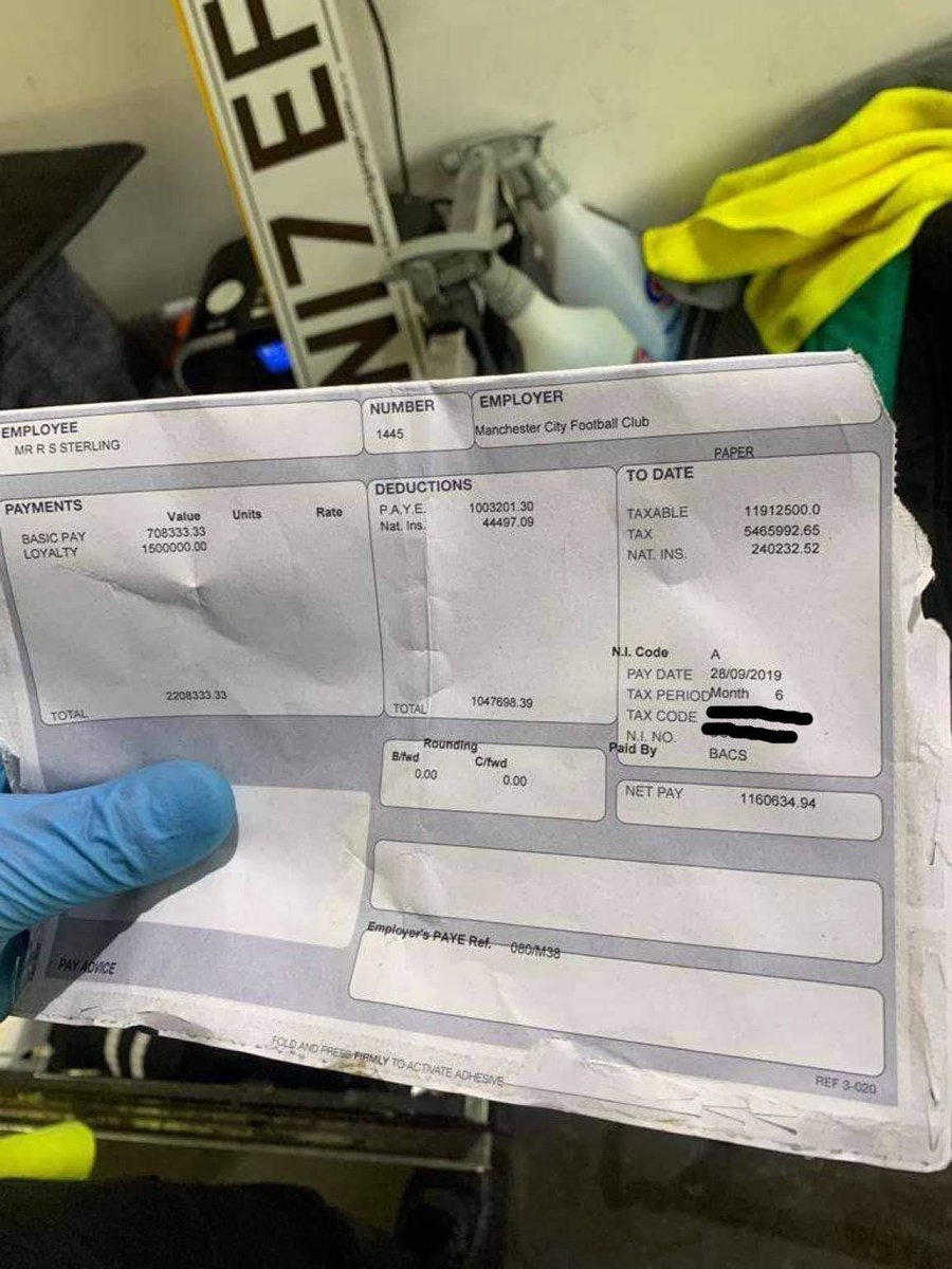 Remember when Raheem Sterling left a payslip in his car when he took it to the garage. £5.5 million tax bill though 👀