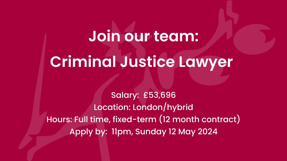 Could you be our new criminal justice lawyer? An exciting opportunity for a practising lawyer with a strong research background or an academic lawyer keen to engage in high-level policy & law reform work. Please share! Just under 2 weeks left to apply. justice.org.uk/about-us/vacan…
