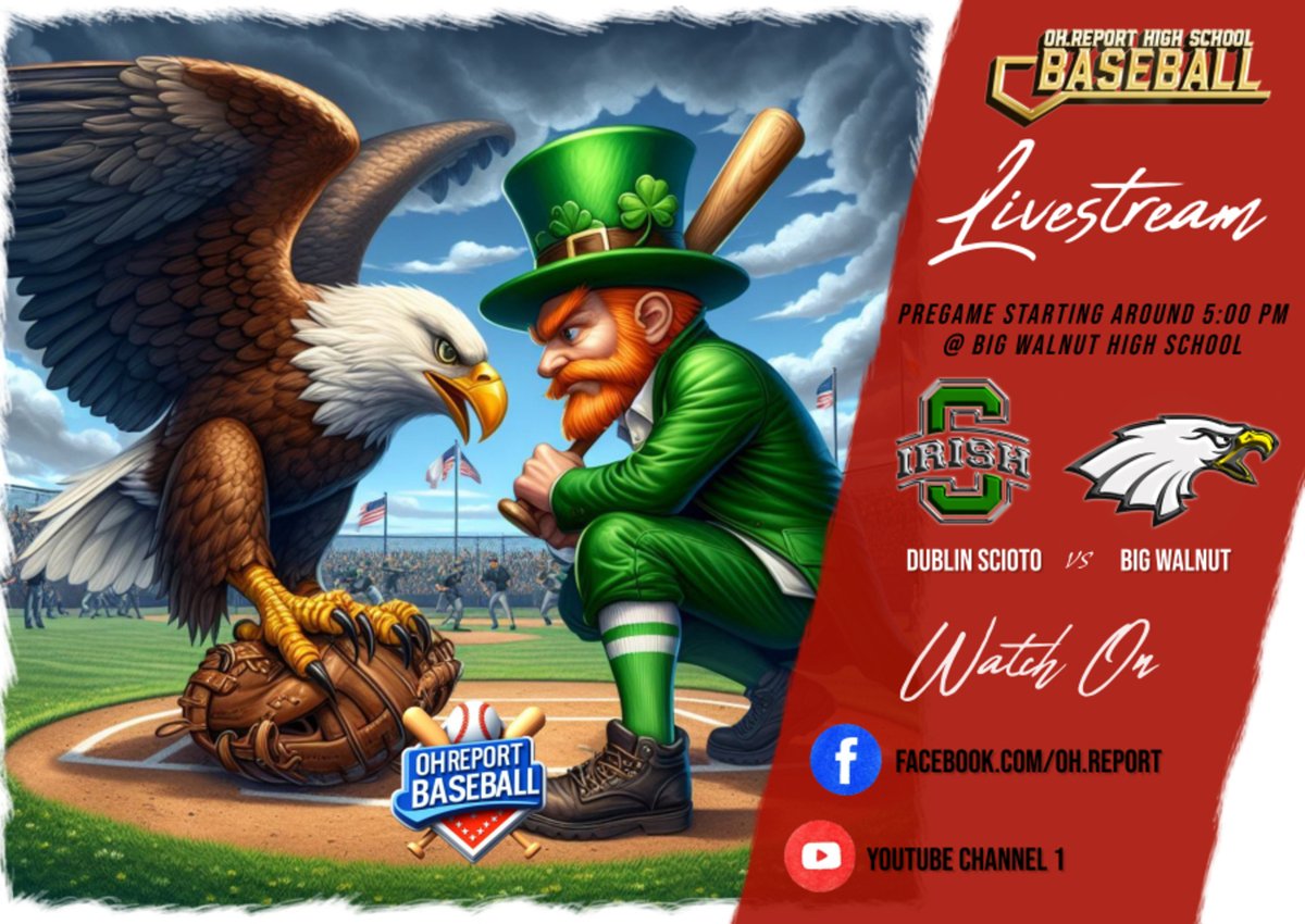 OH.Report (@oh_report) on Twitter photo The Dublin Scioto Irish head to Big Walnut to face the Eagles on the Baseball Diamond and our crew will be there to bring you the game LIVE & FREE.
Join Bryce Coder on the call and tune in on Facebook or our YouTube channel 1 - youtube.com/@oh.reportlive…
<a href="/BigWalnutEagles/">Big Walnut Athletics</a> The Dublin Scioto Irish head to Big Walnut to face the Eagles on the Baseball Diamond and our crew will be there to bring you the game LIVE & FREE.
Join Bryce Coder on the call and tune in on Facebook or our YouTube channel 1 - youtube.com/@oh.reportlive…
<a href="/BigWalnutEagles/">Big Walnut Athletics</a>
