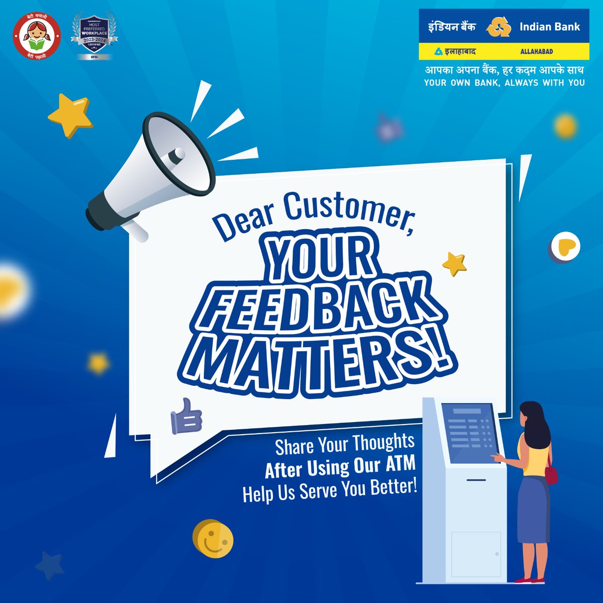 Indian Bank highly appreciates your feedback and considers it crucial for improving your experience with our services. Your valuable feedback will help us serve you better in the future.
#IndianBank 
@DFS_India