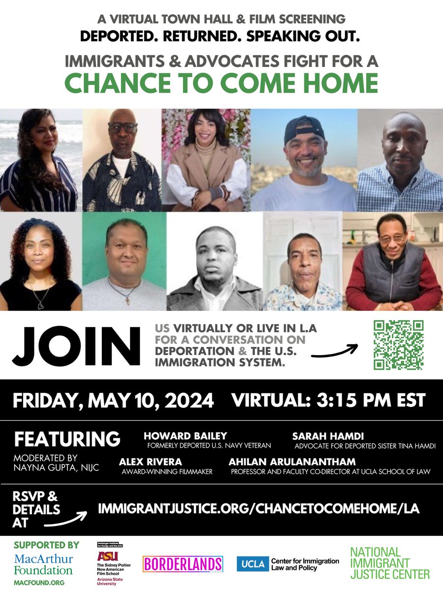 Nayna Gupta (@nayna_gupta) on Twitter photo Deported. Returned. Speaking Out.
Join me VIRTUALLY (or live in L.A.) for 🎥 screening & 🔥 event with two deported advocates fighting for a #ChancetoComeHome + award-winning filmmaker <a href="/Alex_Rivera/">Alex Rivera</a> + legal expert 🧠 <a href="/ahilan_toolong/">Ahilan Arulanantham</a>. RSVP👇🏽, 5/10, 3 pm EST <a href="/NIJC/">National Immigrant Justice Center</a> <a href="/UCLA_CILP/">UCLA Center for Immigration Law and Policy</a> Deported. Returned. Speaking Out.
Join me VIRTUALLY (or live in L.A.) for 🎥 screening & 🔥 event with two deported advocates fighting for a #ChancetoComeHome + award-winning filmmaker <a href="/Alex_Rivera/">Alex Rivera</a> + legal expert 🧠 <a href="/ahilan_toolong/">Ahilan Arulanantham</a>. RSVP👇🏽, 5/10, 3 pm EST <a href="/NIJC/">National Immigrant Justice Center</a> <a href="/UCLA_CILP/">UCLA Center for Immigration Law and Policy</a>