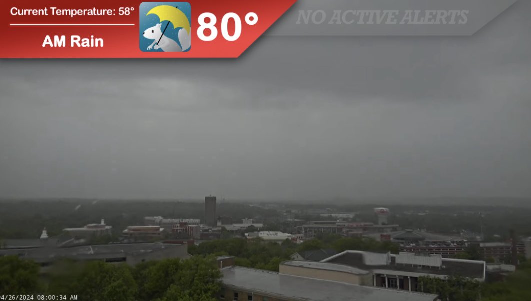 Scattered rain showers are currently working their way through the Bowling Green area and will move off to the east and out of our way by late morning. Once sunshine returns to #WKU this afternoon, we’ll be much warmer and start drying out thanks to a strong southeast breeze!