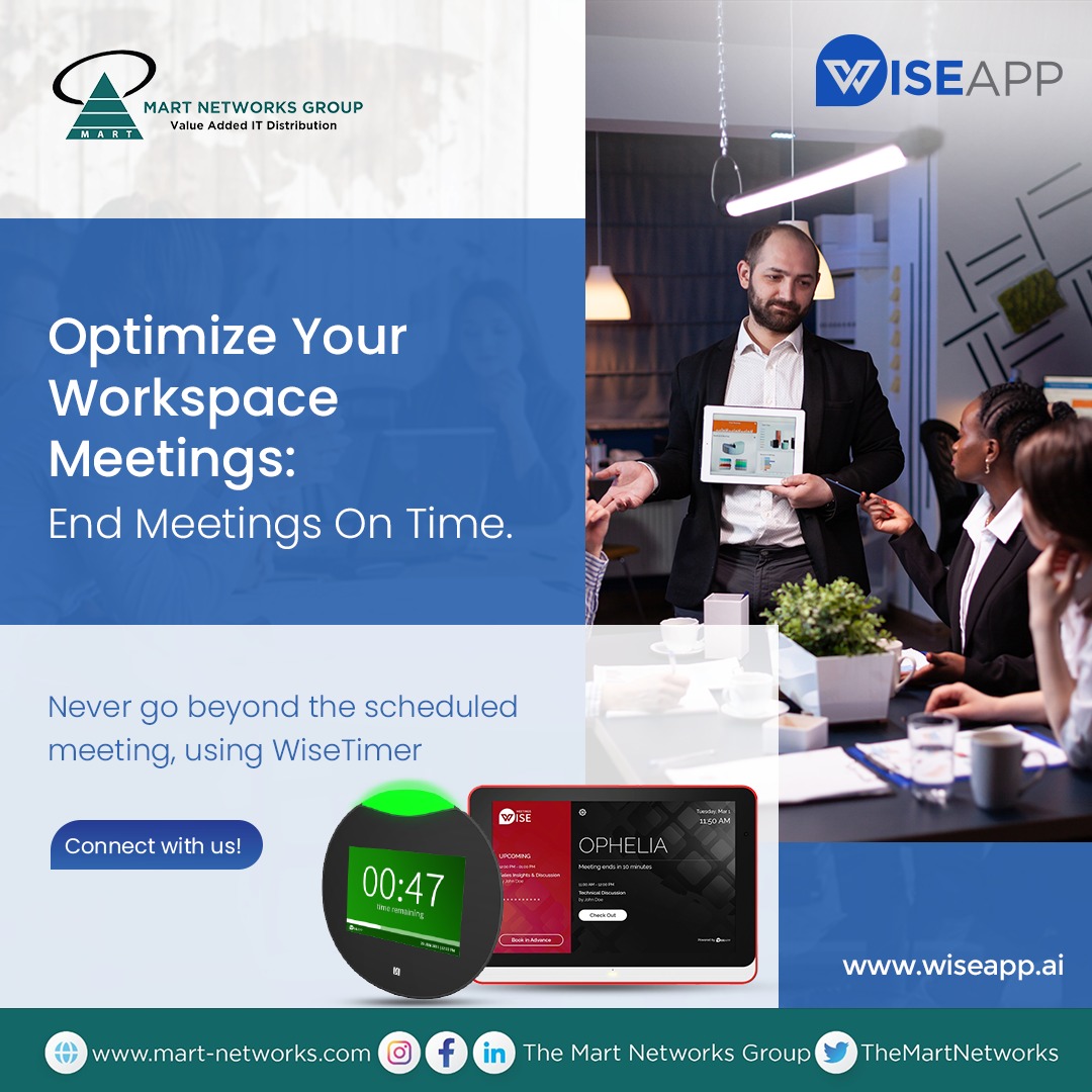 Ditch the scheduling scramble!

⏰ WiseApp keeps your meetings on track with a built-in timer and simplifies everything
.
.

Contact Us For More Inquires and Purchase: mart-networks.com/contact-us

#themartnetworksgroup #awardwinningdistributor #workplacemanagement #workplace