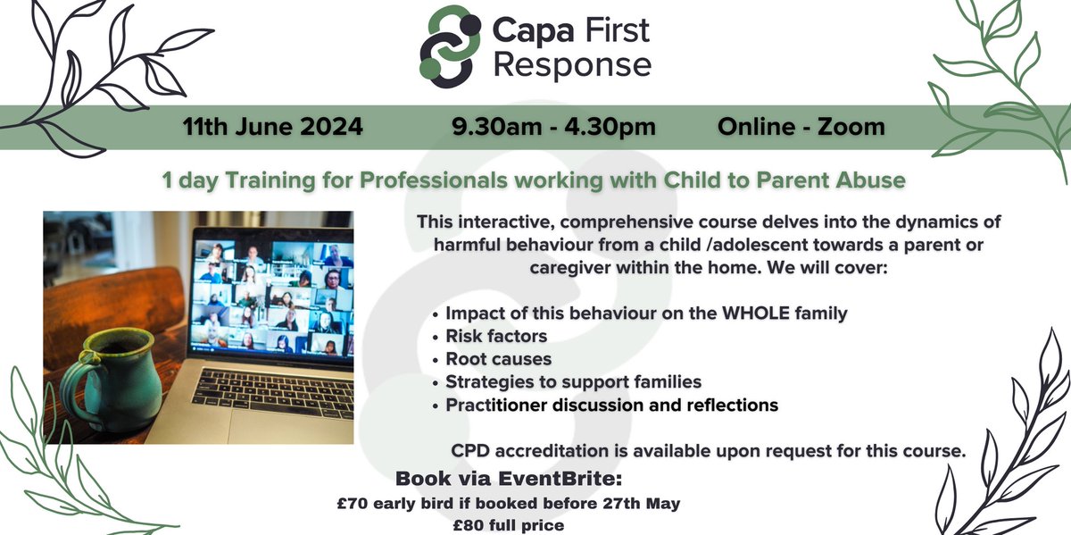 Jane has over 20 years of experience with #CAPVA and she's sharing her knowledge & strategies on 11th June. Earlybird tickets still available for this one day live #onlinetraining. Details & tickets: eventbrite.co.uk/e/child-to-par… #capa #childtoparentabuse
