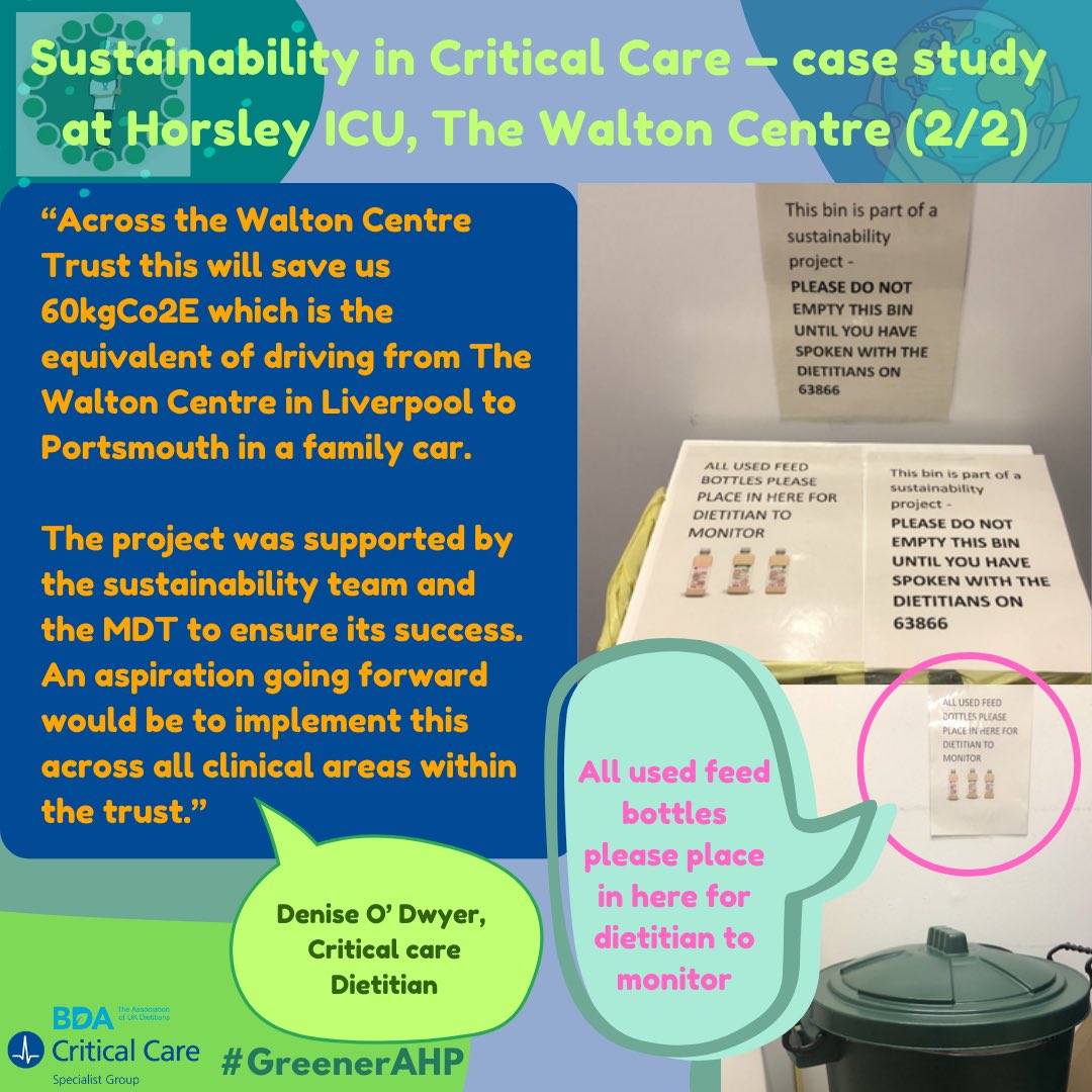 Another case study on an amazing enteral feed bottle recycling pilot project that was led by Advanced Dietitian, Denise O’Dwyer at her ICU at The Walton Centre. Thanks for the hard-work! #GreenerAHP @BDA_Dietitians @BDA_sustainable @WaltonCentre ♻️🥰💡