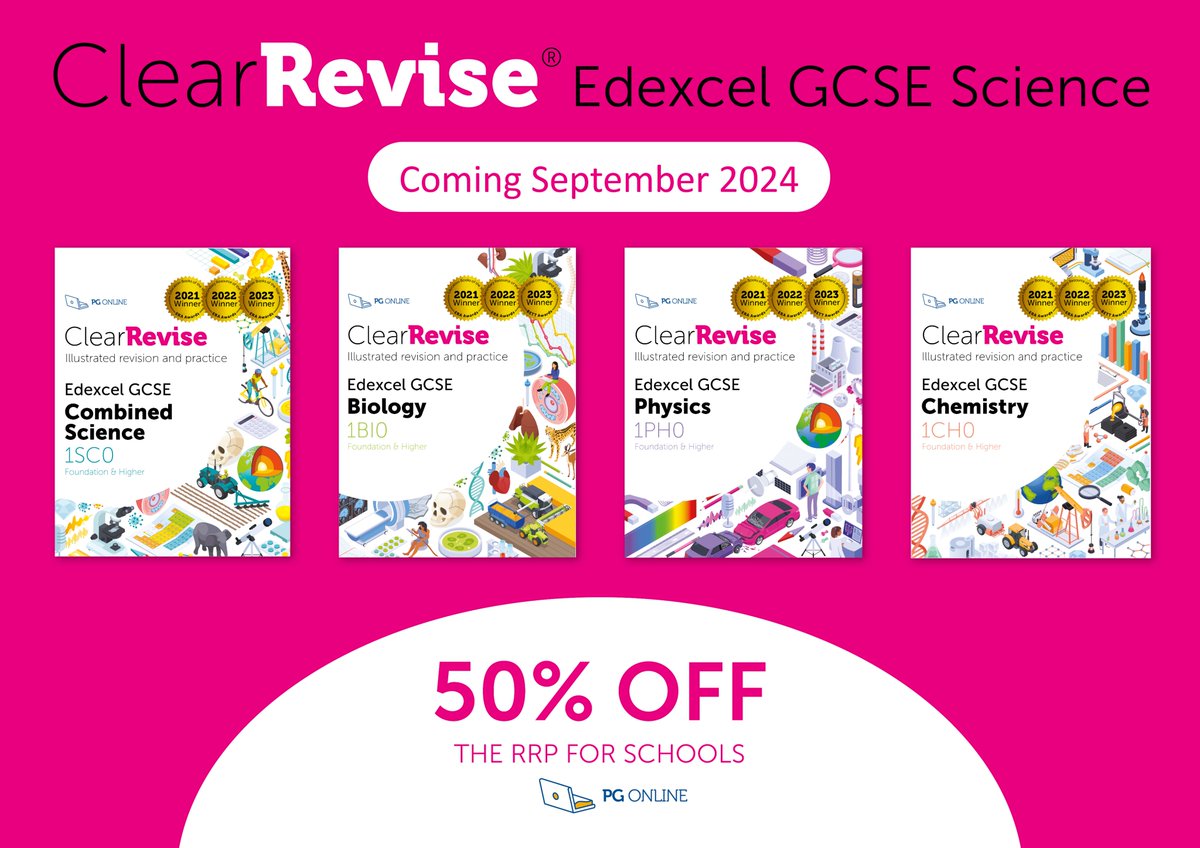 pgonlinepub's tweet image. Due to popular demand, we're expanding our GCSE Science range to include guides for the H/F Edexcel courses.
Combined and separate guides available in September 2024, with a generous 50% off for teachers!
Learn more > shorturl.at/oqvCT
#gcsescience #edexcelscience