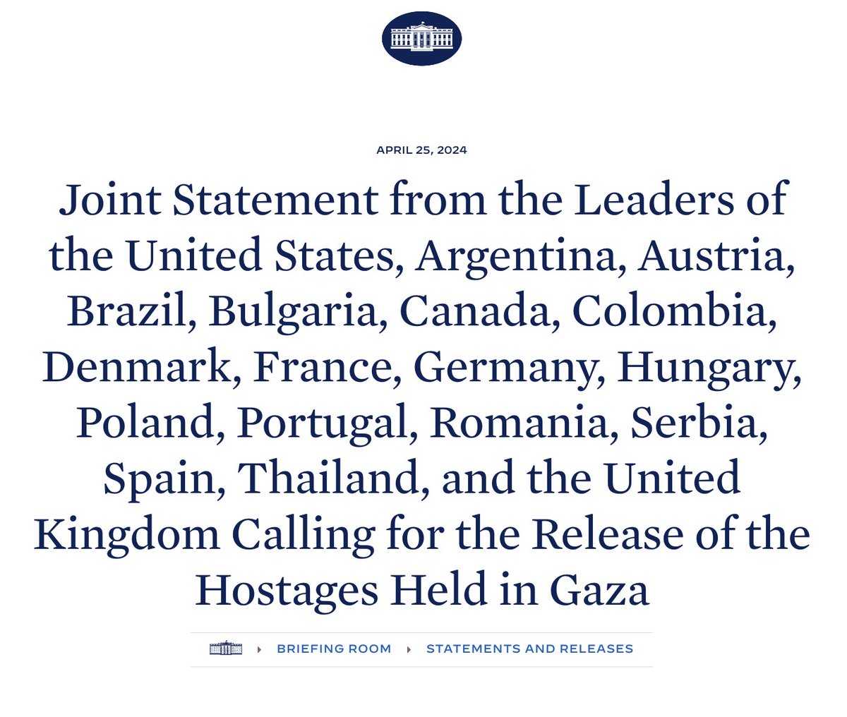 1⃣8⃣ international leaders, including 🇺🇸 and 🇦🇹, call on Hamas to release the hostages. #BringThemHome We call for the immediate release of all hostages held by Hamas in Gaza for over 200 days. They include our own citizens.  The fate of the hostages and the civilian population…