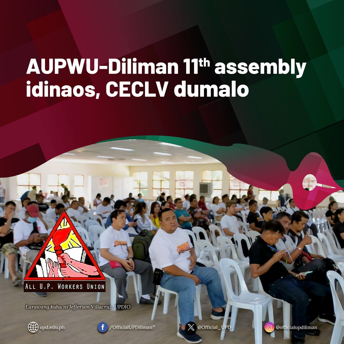 Nagtipon ang mga kinatawan ng yunit para sa All UP Workers Union-Diliman para sa ika-11 nitong assembly na may temang “Ibayong Pagmumulat at Solidong Pagkakaisa para sa Kawani at Sambayanan” noong Abril 25. Basahin ang buong ulat sa upd.edu.ph/aupwu-diliman-….