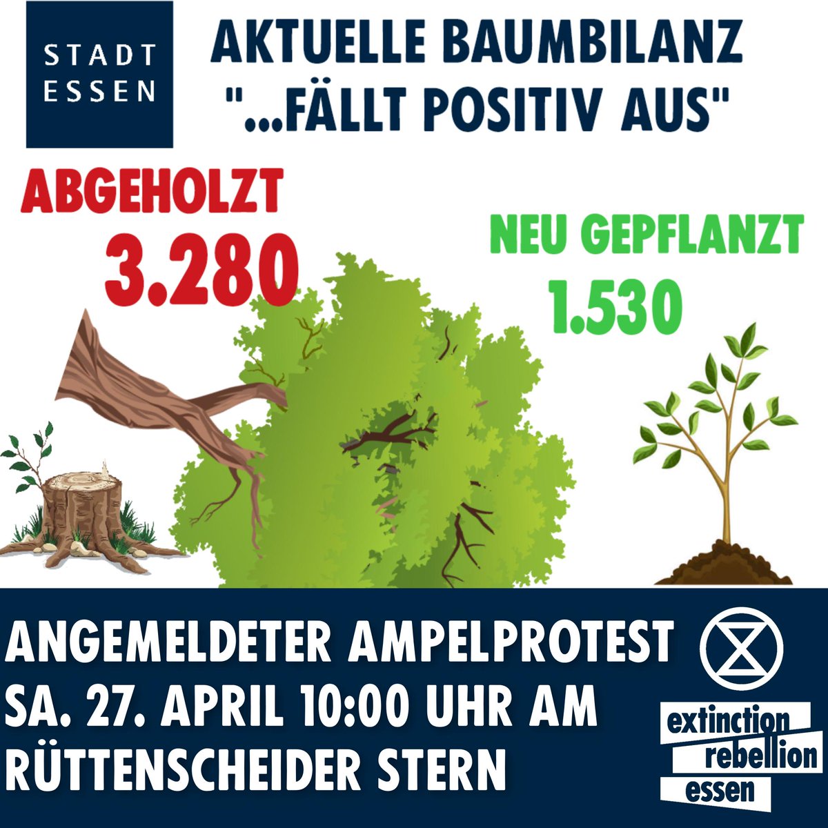 Gestern war Tag des Baumes, Samstag gibt es von XR in Essen passend dazu eine Aktion! In ganz NRW ist der Waldbestand in den letzen Jahren zurück gegangen & auch die 5000 Bäume im Sterkrader Wald sind 🛣️👊noch immer gefährdet. Wir erinnern ebenfalls an die Linde von Lützerath🌳💚