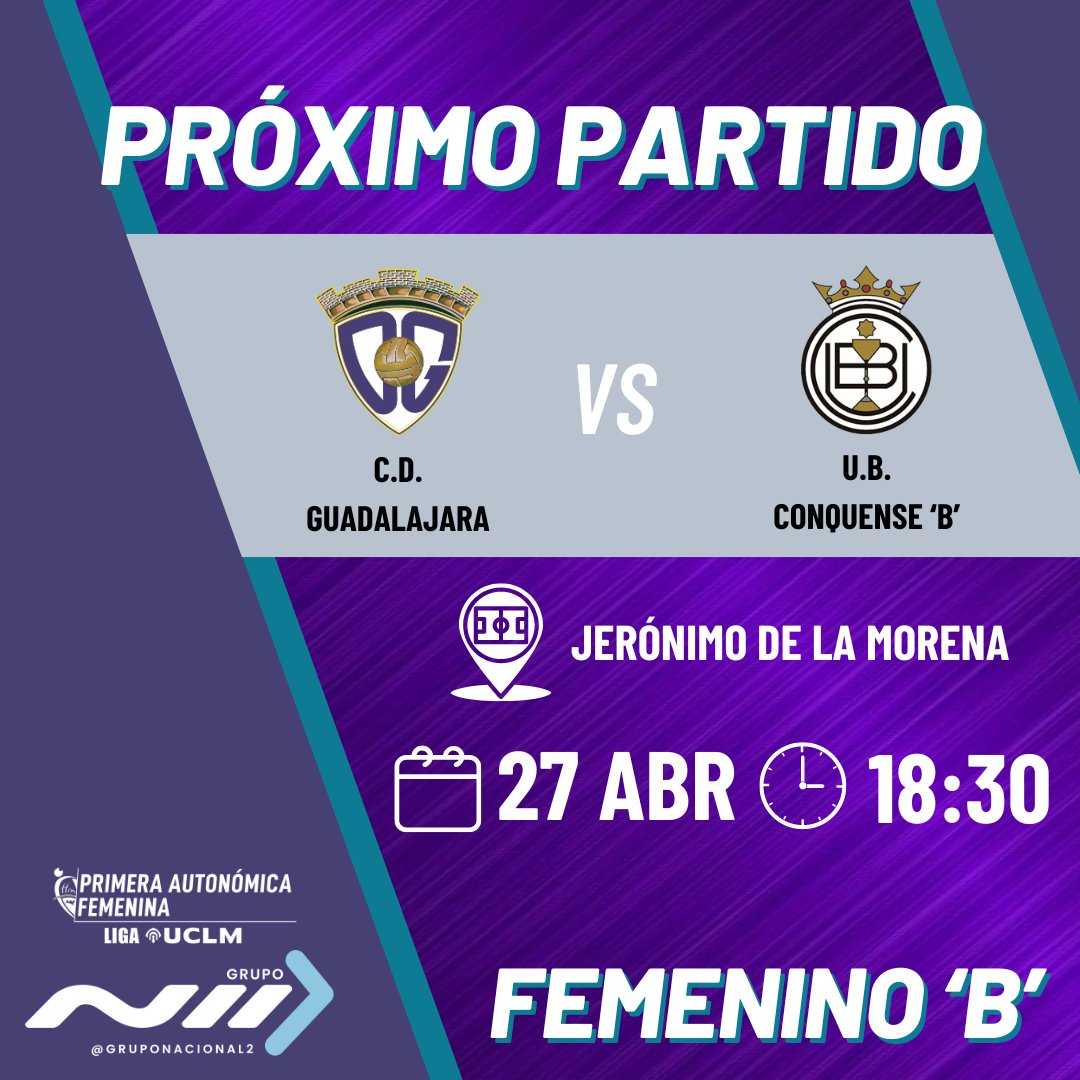 El filial morado se despide ante su afición ante a un histórico de la región en busca de seguir peleando el liderato 

🏆 Primera Autonómica Femenina Grupo III | JORNADA 21🆚U.B. Conquense 'B'

🏟️Jerónimo de la Morena
📍 Guadalajara

📆 27/04
⏰ 18:30h

#CanteraMorada💜#AúpaDépor