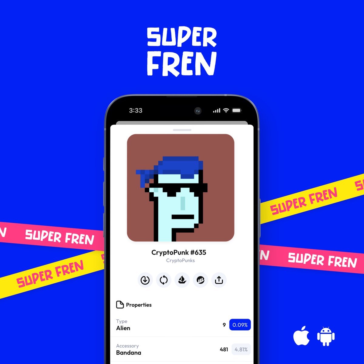 CryptoPunk #635 sold for 4,000 $ETH ($12.4m) 😮👀

Here's how it looks on Super Fren app, our incredibly fast &amp; multi-wallet  #NFT portfolio tracker. Check your NFTs on Super Fren, too.

👉 apps.apple.com/us/app/super-f…