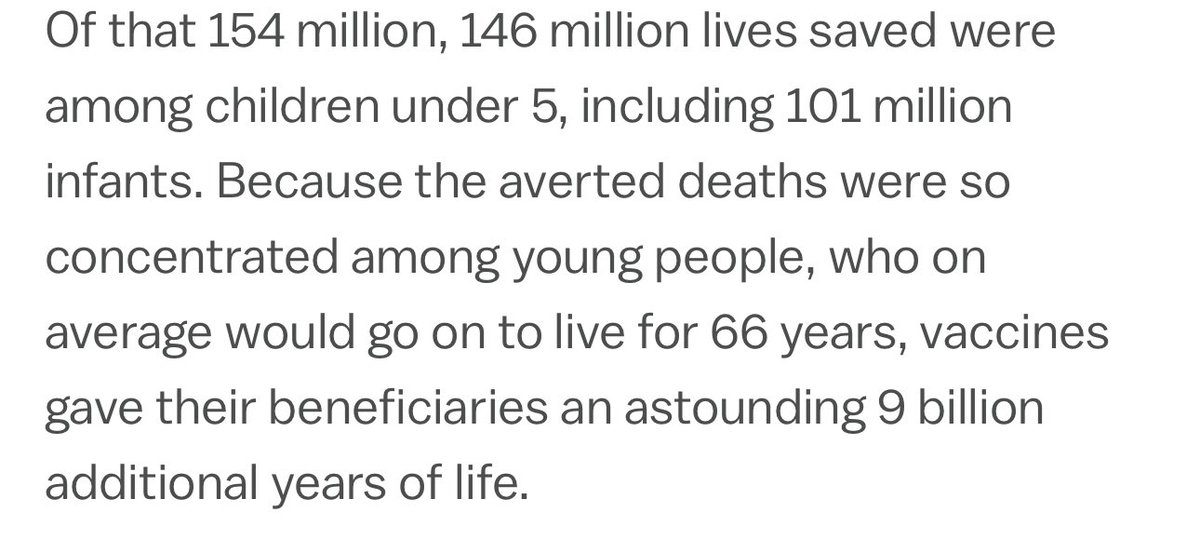 Since 1974, 146 million children under 5 were saved because of vaccines. The vaccines have given these children 9 BILLION additional years of life. And saved 146 million+ litres of tears. That is pure good. vox.com/future-perfect…