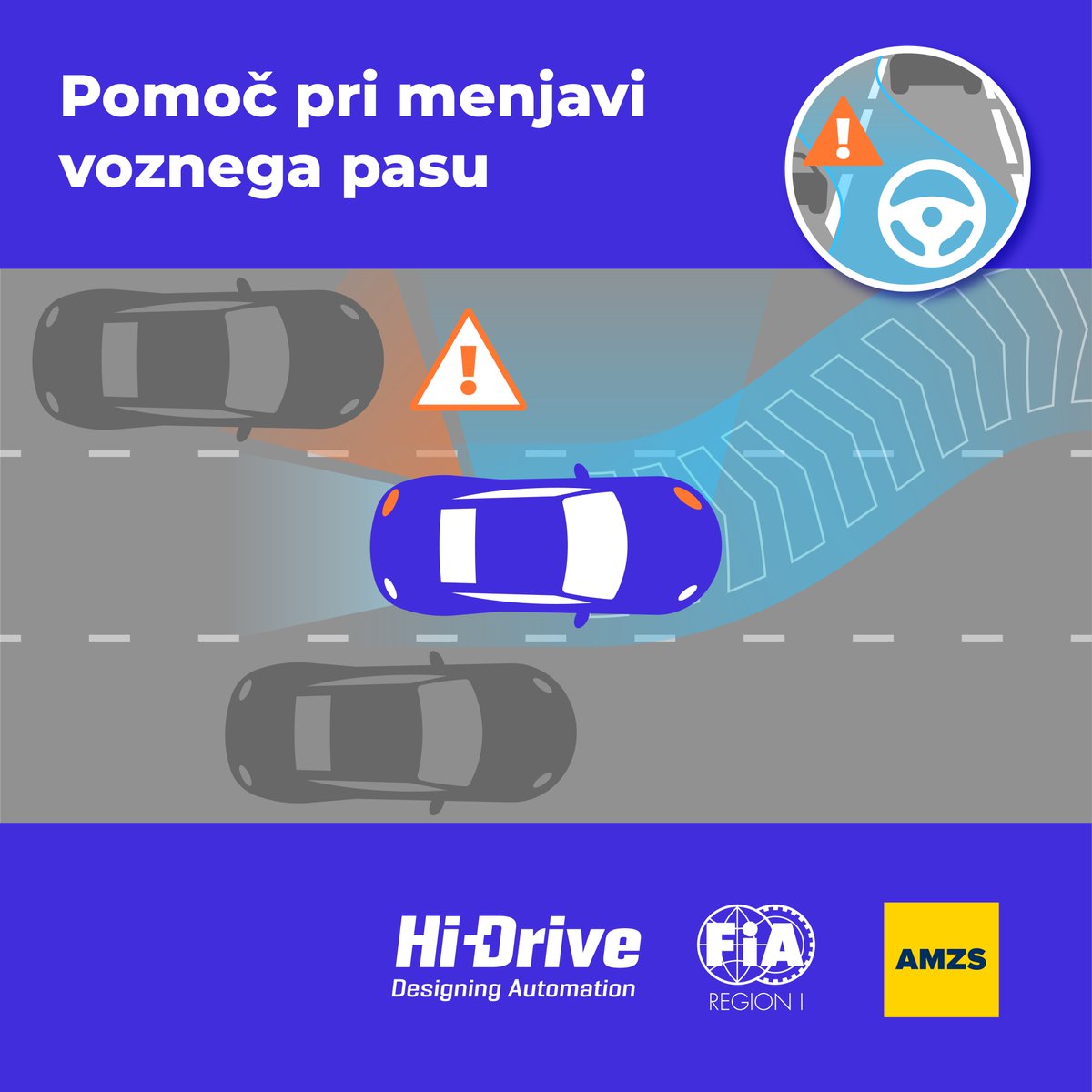 Predstavljamo nov vozniški pripomoček iz kampanje #HiDrive. Ta je še posebej koristen na avtocestah. Ko boste vključili smernik za zamenjavo voznega pasu, bo sistem poskrbel za varen premik. @FIARegionI @_HiDrive_