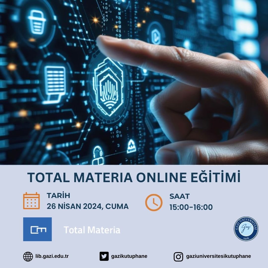 Değerli Kullanıcı, “Malzeme bilgisinin tasarım, yenilik ve sürdürülebilirlikle buluştuğu yer” konulu webinara davetlisin. ÜCRETSİZ Sertifikalı Webinar ve Teknik Eğitim Detaylı bilgi için; 🔵 lib.gazi.edu.tr/view/announcem… @Gazi_Universite