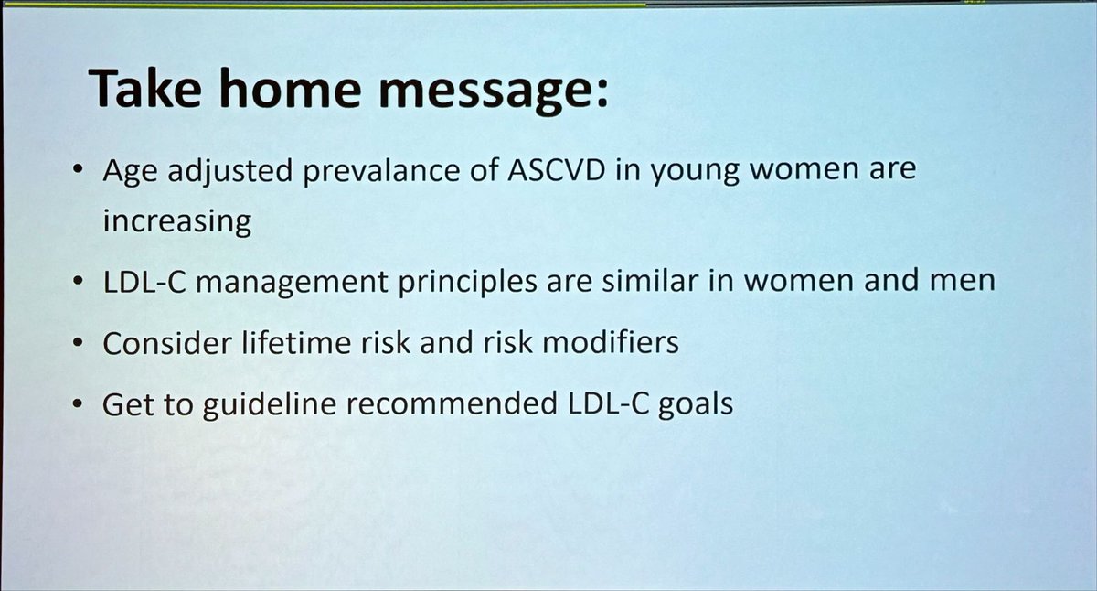 @LaleTokgozoglu Presenting on #sexdifferences in Hyperlipidemia #ESCPrev2024 ♥️CAC ⤵️ in 💃🏻but better predictor ♥️ 💃🏻 get same benefit from LDL lowering as men ♥️PCSK9: ⤴️ in 💃🏻but PCSK9i work as well in women ♥️⤴️ statin intolerance in 💃🏻 ♥️ 💃🏻with FH ⤴️ risk ♥️💃🏻 undertx