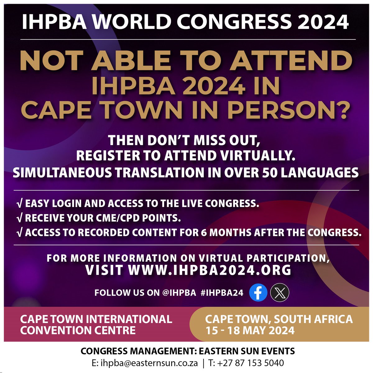 If you’re not able to attend IHPBA 2024 in person, then register to attend virtually. We are also offering simultaneous translation in over 50 languages. Visit ihpba2024.org and register today.