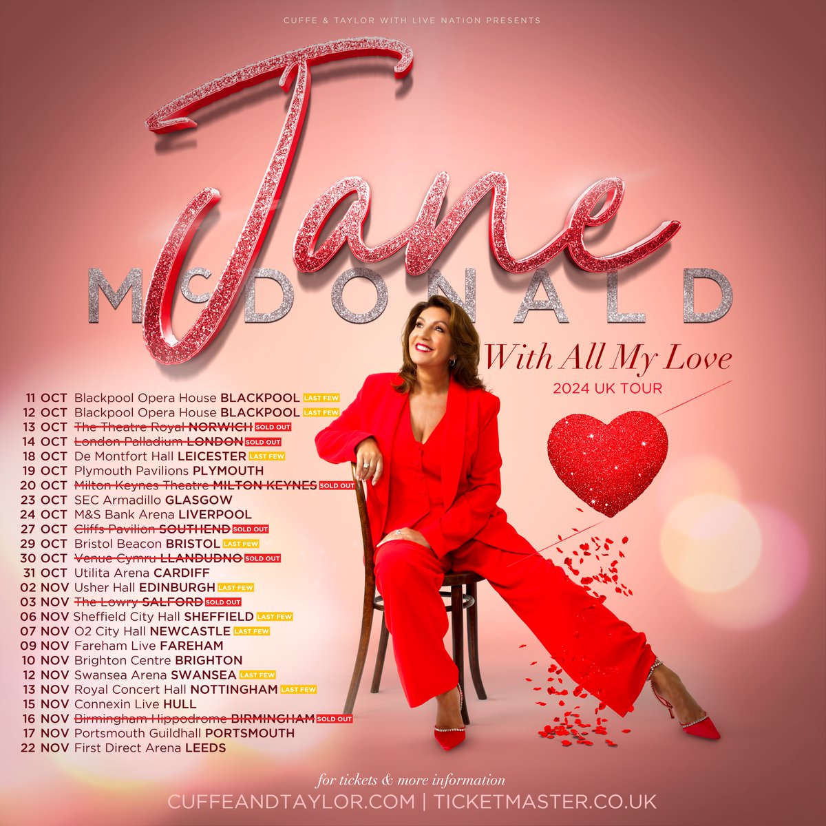 ❤️ Tickets to see Jane McDonald this autumn are selling fast, with three more dates sold out - including London's @LondonPalladium! Don't miss out. For more info and tickets ➡️ jane-mcdonald.com