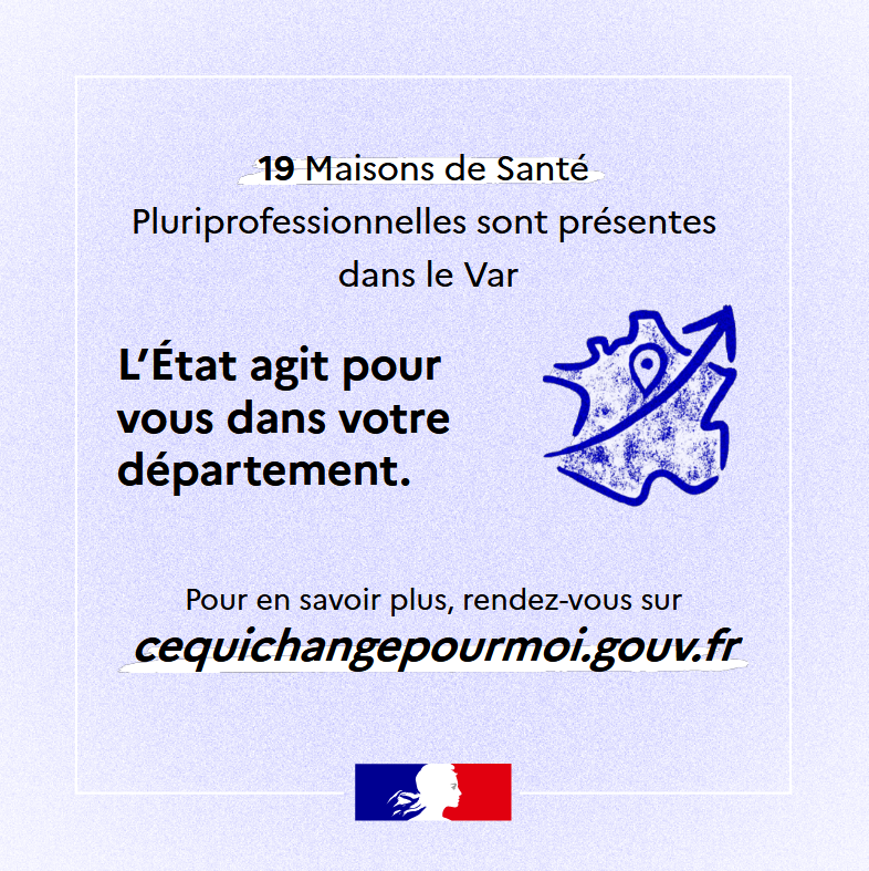 #CeQuiChangePourMoi | Dans le #Var, 19 Maisons de santé pluri-professionnelles (MSP) quadrillent le territoire pour un meilleur accès aux soins. ✅Ces Maisons de santé accueillent plusieurs médecins et auxiliaires médicaux pour coordonner une offre de soins de proximité au plus…