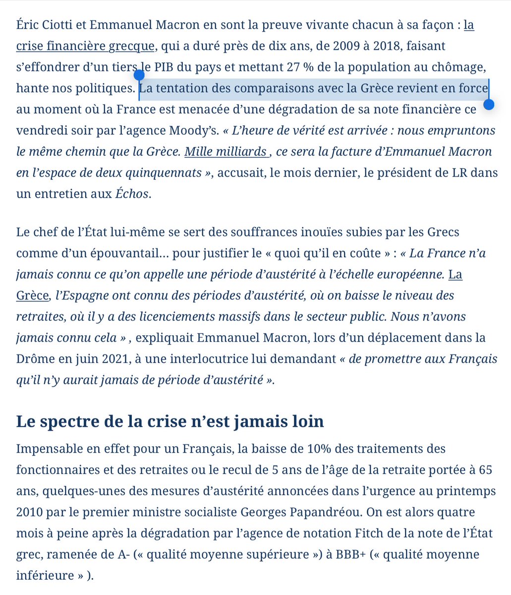 Le spectre de la crise grecque…

« Ah, 😌 la France »*, « too big to fail »**. Really ?

*Jean-Claude Juncker, président de la Commission européenne (2014-2019)
** 2e économie de la zone euro, 'trop lourde pour faire faillite', dépassant les moyens du FMI de lui venir en aide