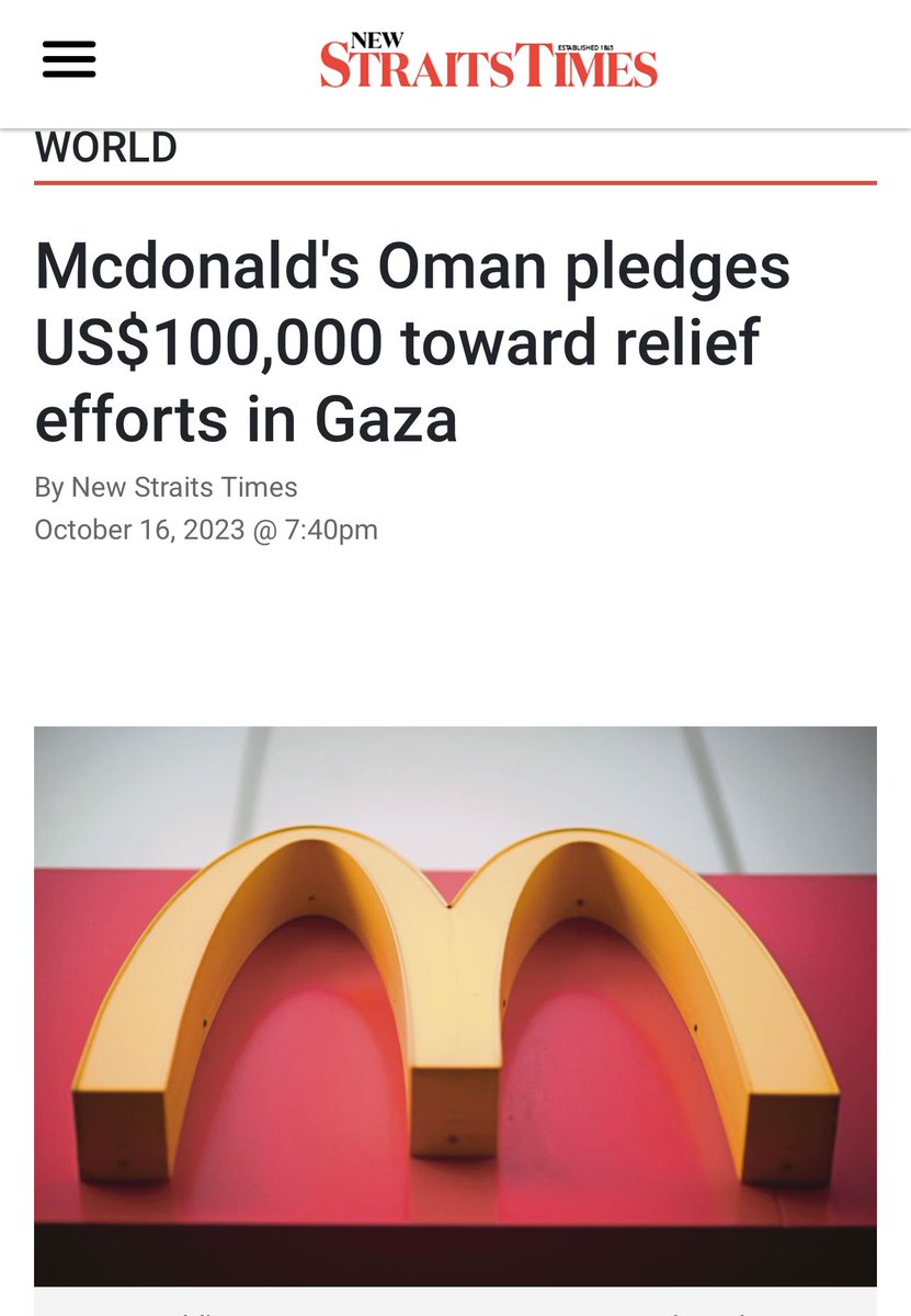 I need yall to think for one second. Mcdo PH is 100% Filipino-owned. The support given by Mcdo Israel was given by that franchise alone. Other Mcdo franchises provided support to Gaza: UAE, Bahrain, Oman, Malaysia, Indonesia, & Saudi. So for the love of God, please THINK.