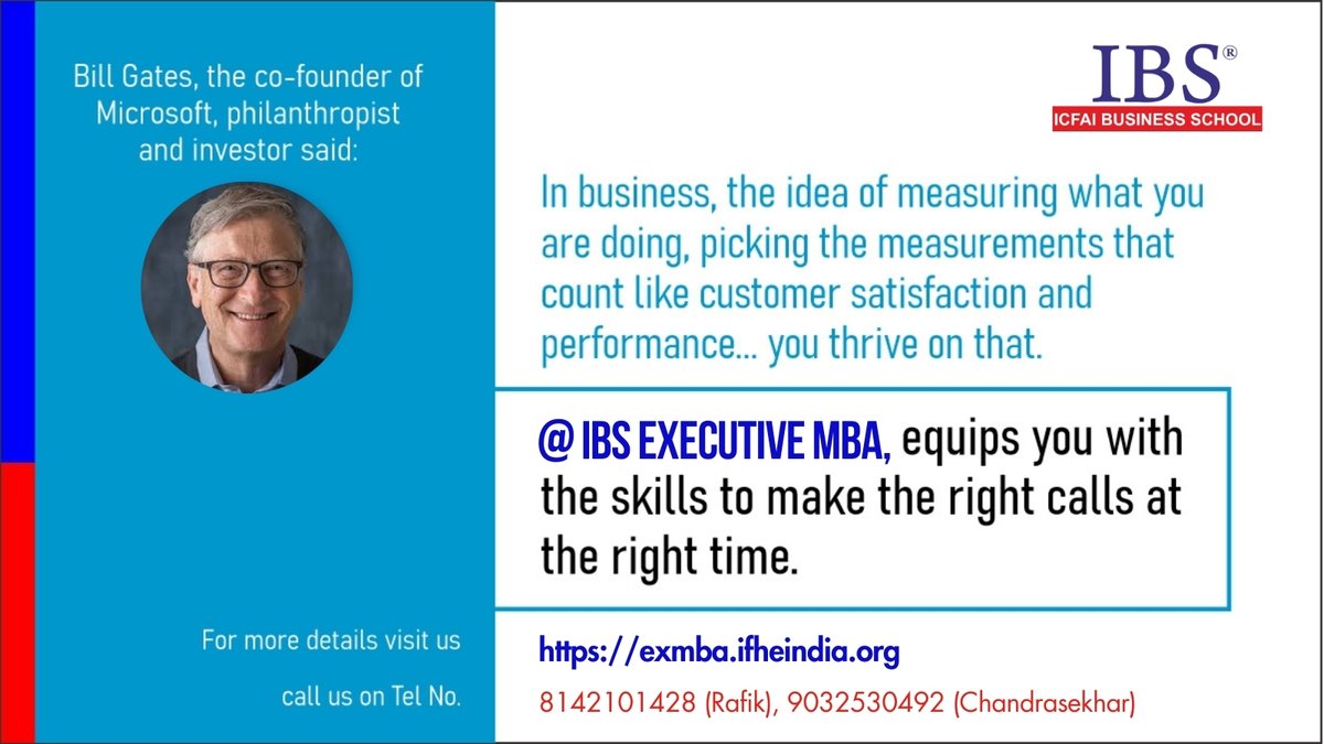 IBS Executive MBA, equips you with the skills to make the right calls at the right time.

Fore more details visit us, @ exmba.ifheindia.org/lp/ibs-executi…

#ICFAI #IFHE #ICFAIGroup #ICFAIBusinessSchool #IBS #IBSHyderabad #ExecutiveMBA #IBSHyderabadExecutiveMBA #IBSEMBA #CEOSpeak