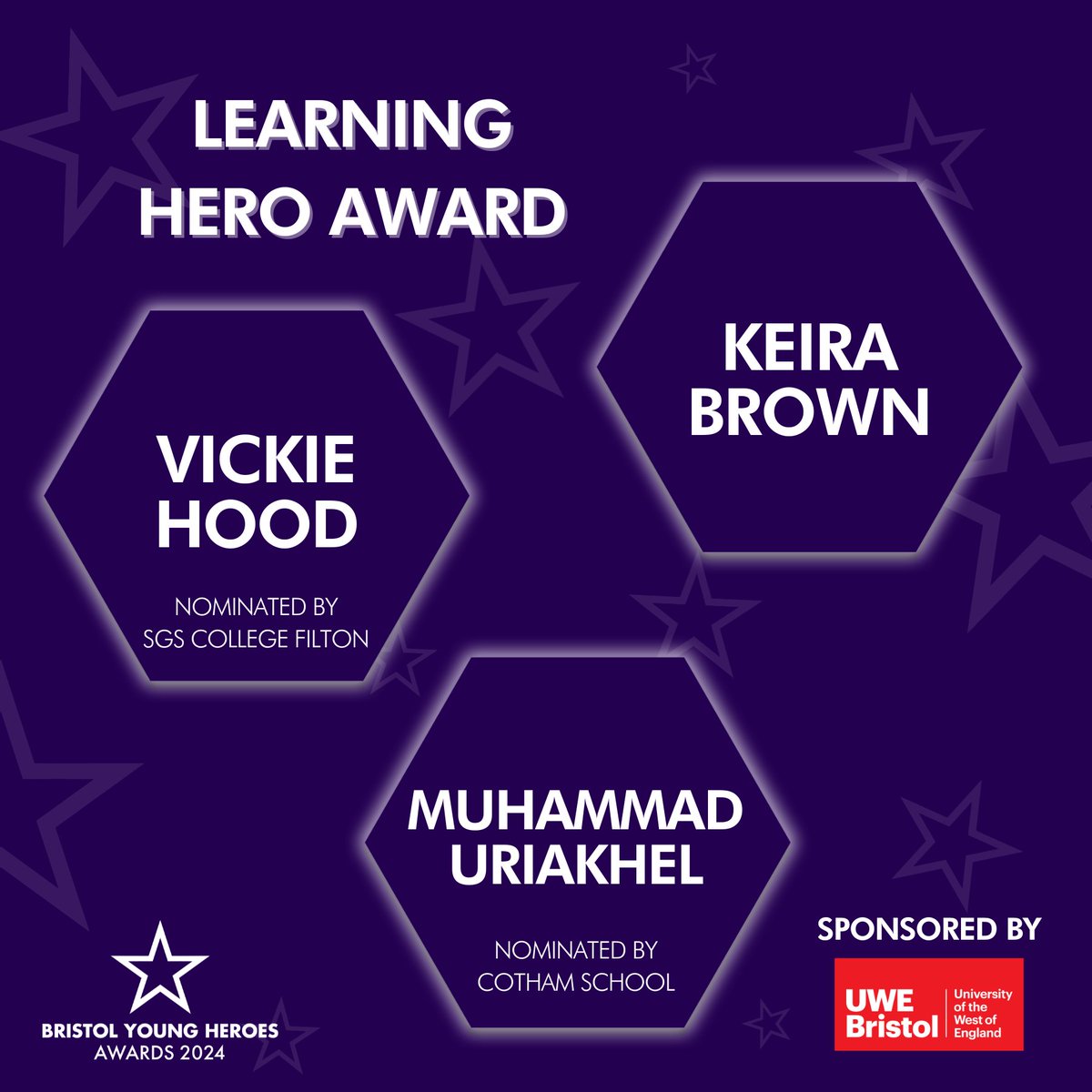 ✨Learning Hero Award✨ We are thrilled to announce the finalists for the Learning Hero Award are: 🌟 Vickie Hood 🌟 Keira Brown 🌟 Muhammad Uriakhel Congratulations and we wish you all the best of luck 🤞 Thank you to @UWEBristol for sponsoring the Learning Hero Award 🙏