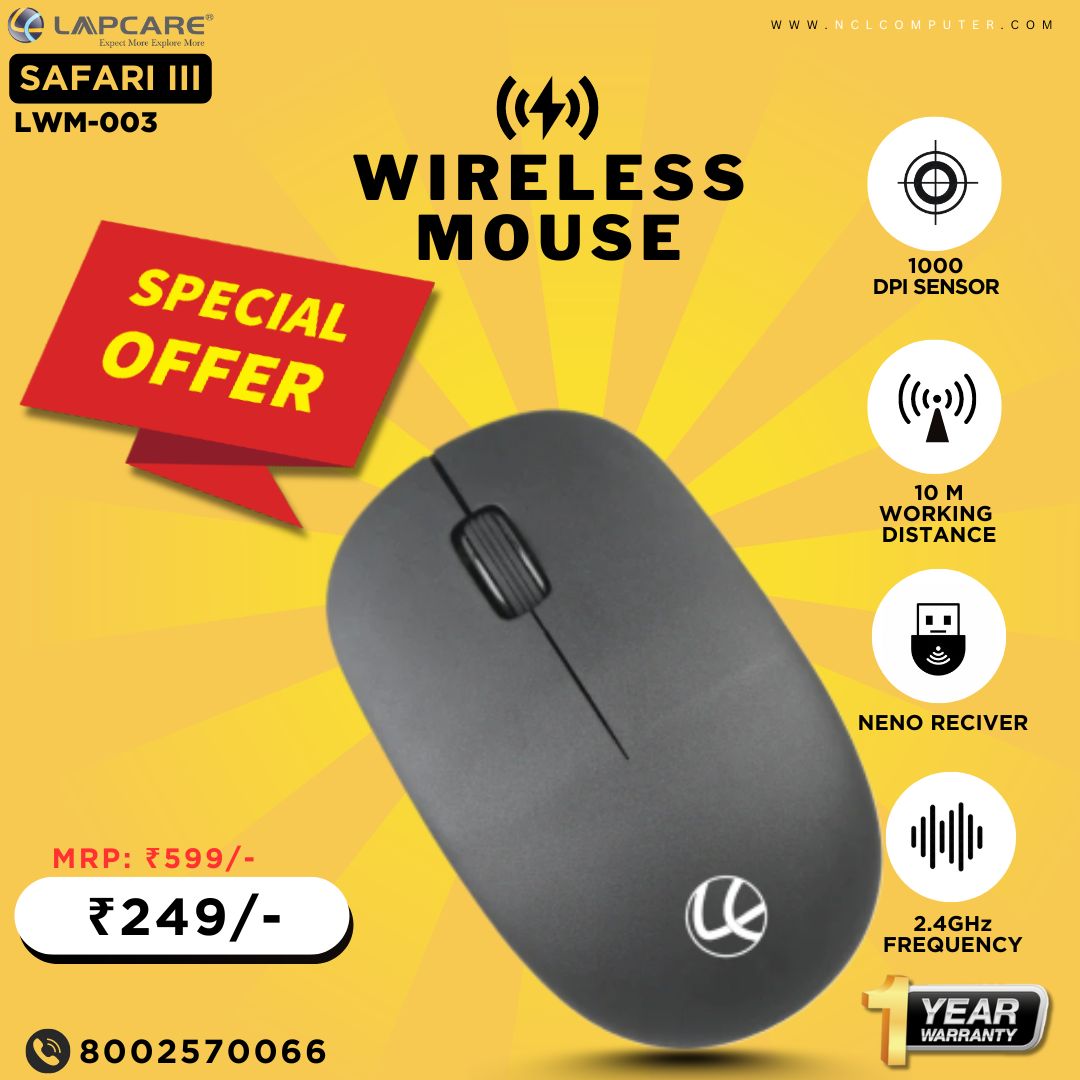 ✅Brand: Lapcare
✅Model: Safari 3
✅Type: Wireless mouse
✅Warranty: 1 Year
✅MRP: ₹599/- 
💥Our Price: ₹249/-
 🔗Buy Link :- shorturl.at/wxGT1
 📞8002570066
#mouse #mice #keyboard #logitech #gaming #intex #wirelessmouse #gamingmouse #headset #nclcomputer #ranchi