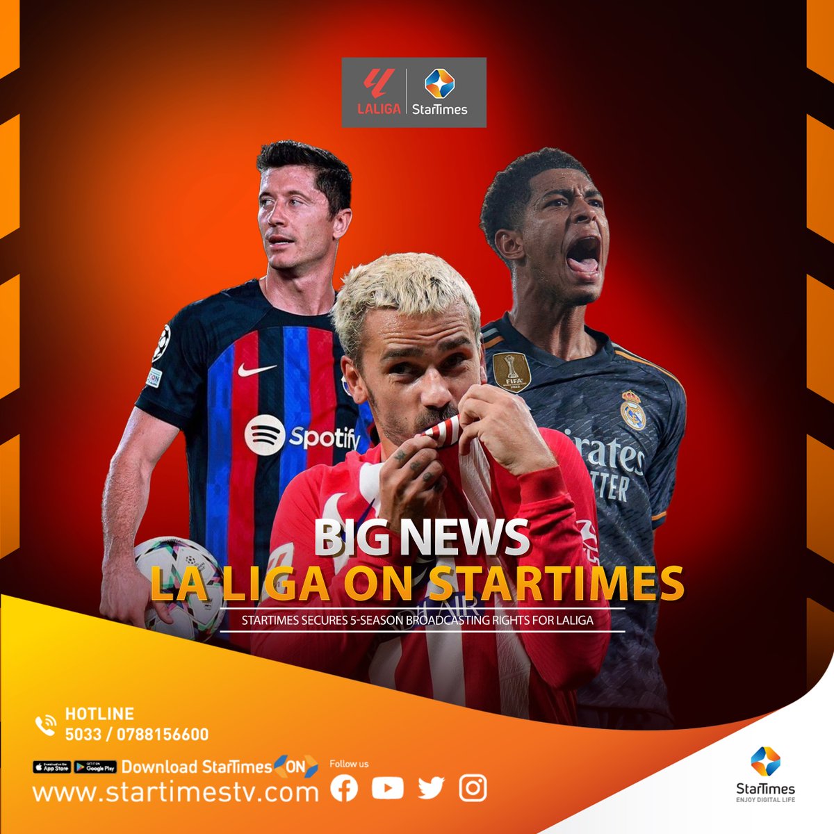 Aya makuru se mwayamenye🥳 Tayali ubu twamaze gusinya amasezerano yo kwerekana Laliga mu gihe cy'imyaka 5🎉🎊 StarTimes, Twajeeeeee🥳🥳🥳🥳🥳. Gura decoderi na abonema udacikanwa n'ibi byiza twabazaniye 🥳🥳

#LaLigaHypermotion #LaLiga #startimesrwanda #sportslovers #SportsFans