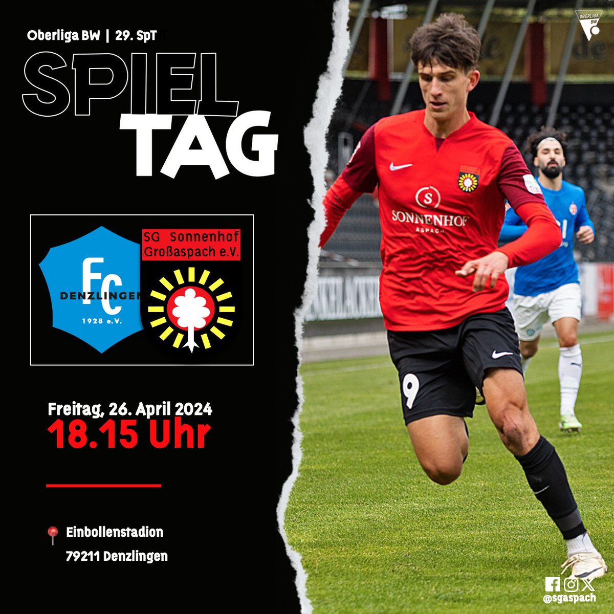 🔴 𝑺𝑷𝑰𝑬𝑳𝐓𝐀𝐆 ⚫️

Klare Mission heute Abend im Breisgau! ✊

🕕 18.15 Uhr 
🆚 FC Denzlingen 
🏟️ Einbollenstadion
📲 t1p.de/ra4o8