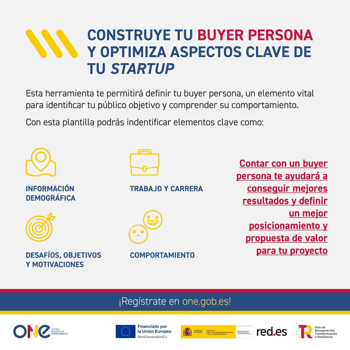 redpuntoes's tweet photo. 👤 Buyer persona: Es una representación teórica del público objetivo de una empresa.
¿Sabes cómo crear el perfil de tus clientes potenciales? En la Plataforma ONE tienes una plantilla que te ayudará en esta tarea.
👇 ¡Accede aquí!
@SEDIAgob #ONE24
#PlanDeRecuperación
