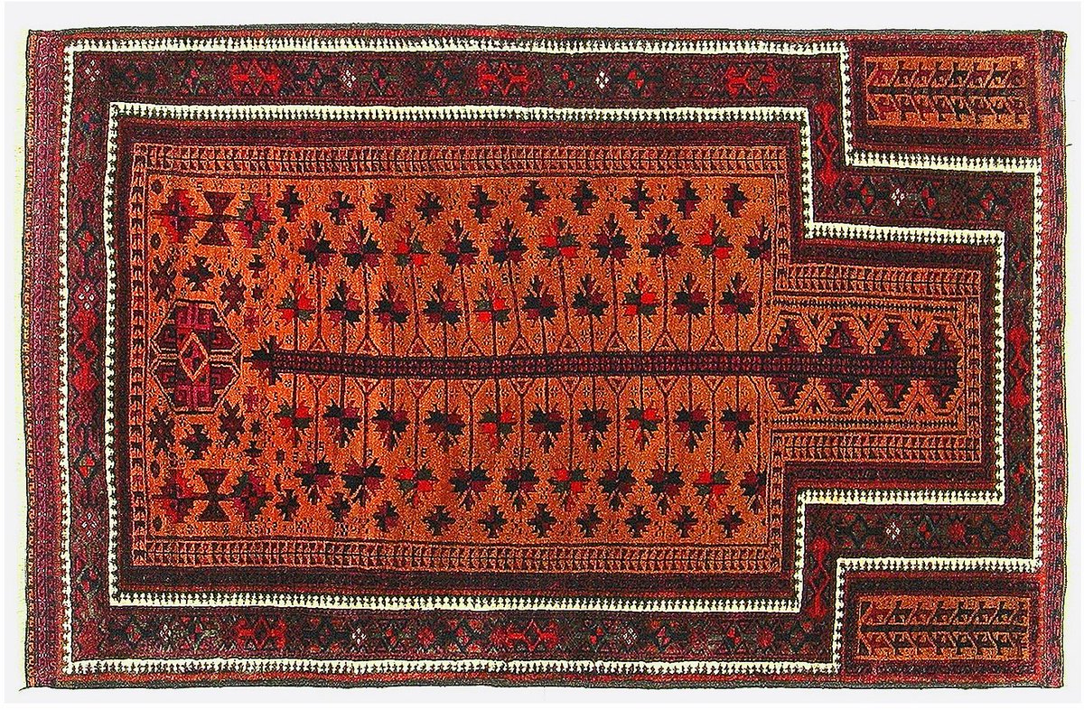 # 137, Baluch, Jehan Begi Tribe, Prayer Rug, Best Possible Camel Hair in Center Field, Tree of Life Des. Mashhad Distr. Khorasan Provi. North East Persia, Approx 1880 to 90 🌻🌻 You can see this splendid Baluch P.R. & the entire collection on my website: carpetcollection.no