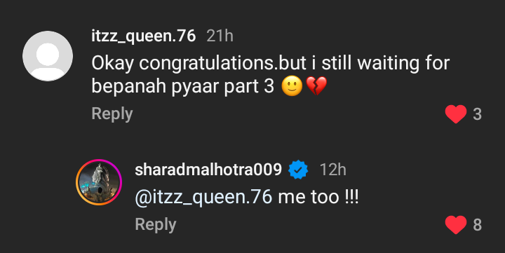 mahnoor_ameen's tweet photo. Sharad ''Me too'' has got us all jumping with joy 😭😭😭 The hint is clear - Part 3 is just around the corner! So ready for more #BepanahPyaar ✨😭🤍 https://t.co/zCt3NUnHLk