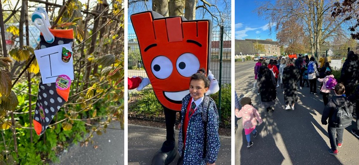 Ever get the feeling there’s something missing in your Friday morning? Strider did and had to go on a sock hunt with pupils from @InchViewPS to get things back on the right footing 🧦 Good to go now 🥳Thanks for a brilliant turnout and fun on the #walktoschool