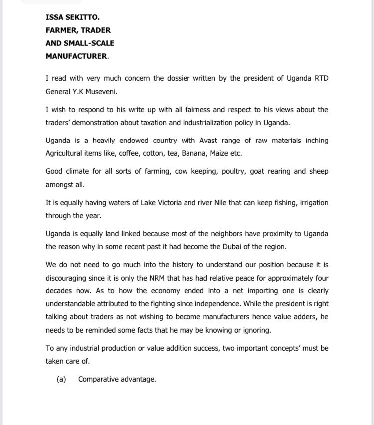 IssaSsekitto's tweet photo. Response to the presidential opinion on the traders tax compliance.@KagutaMuseveni @kacita_uganda @URAuganda @KCCAUG @pwatchug  @mofpedU @DailyMonitor @PSF_Uganda @Odrek_Rwabwogo @ntvuganda @nbstv https://t.co/SWaxDTSNA4