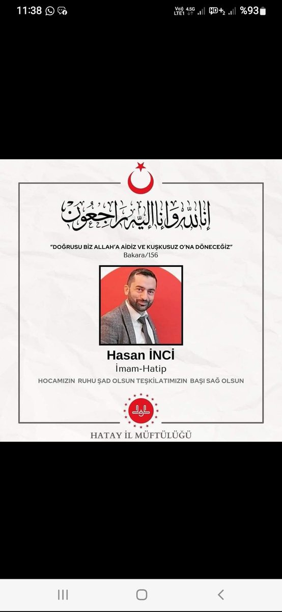 Sabah namazına camiye giden Hasan inci Hocamız,
Hain bir saldırı sonucu vefat etmistir,İskenderun Denizciler Çamlık Camii İmam Hatibi Hasan İnci hocamıza Allah'tan rahmet,kederli ailesine ve sevenlerine başsağlığı diliyorum.

#Diyanet Teşkilatımızın başı saĝolsun.