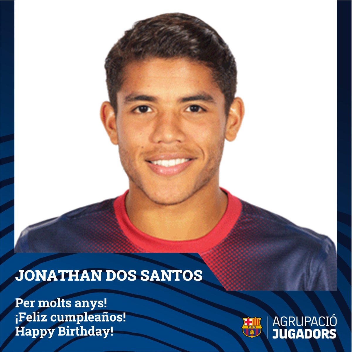 PER M🎂LTS ANYS @jona2santos!!💙❤️ 

🔙 Va arribar al Barça en categoria infantil, superant totes les etapes fins a jugar 57 partits amb el primer equip (31 oficials).

⚽ Actualment, juga al Club Amèrica de Mèxic.

#hbd #playersfcbarcelona #seguimenjoc #agrupaciojugadors