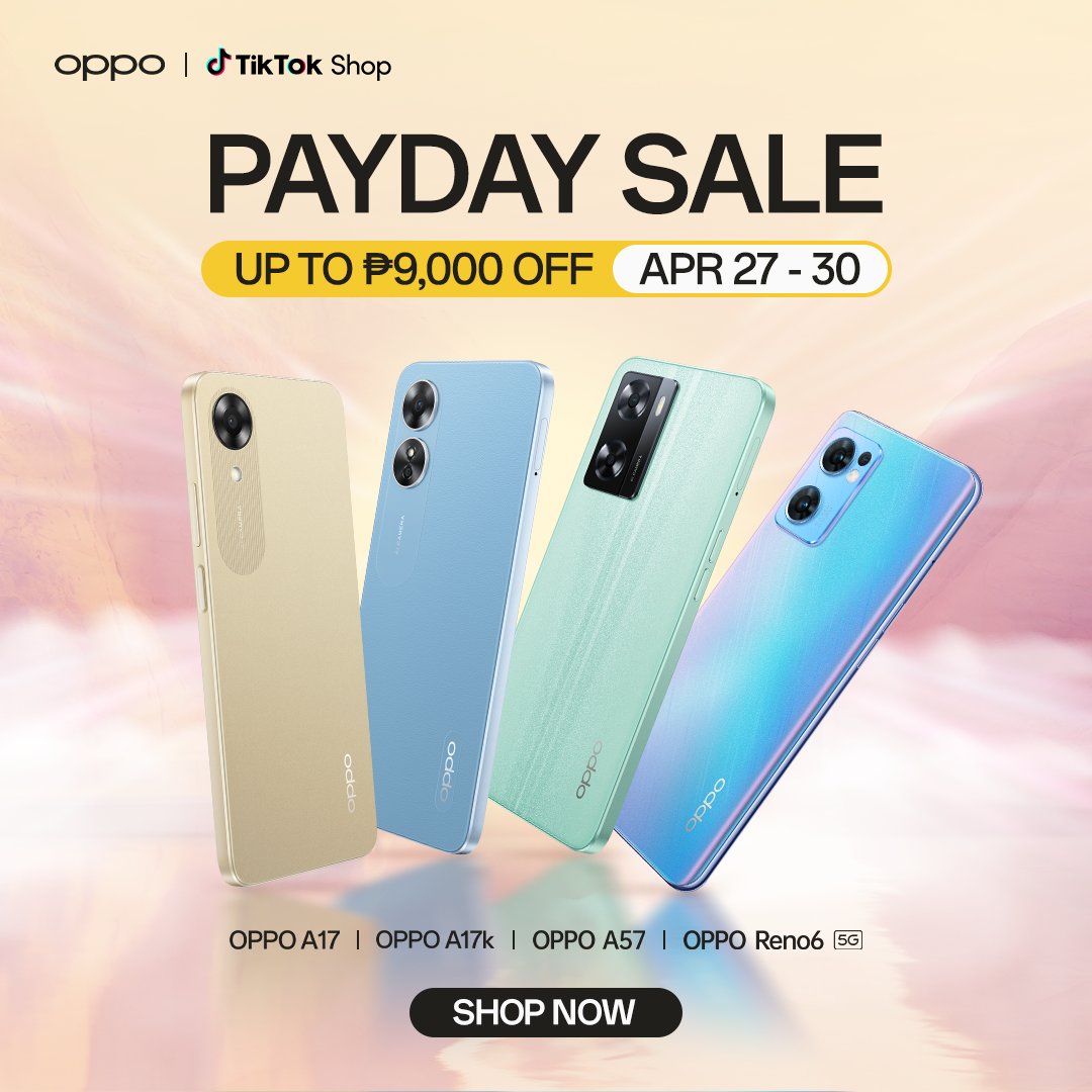 It's Payday Sale time at our TikTok Shop from April 27 to 30! Score exclusive deals and ride the wave of FREE shipping, vouchers, and exclusive freebies while you snag your favorite OPPO gadgets. It's shopping with a cherry on top! 🍒 Shop Now! tinyurl.com/OPPOPH-TikTok