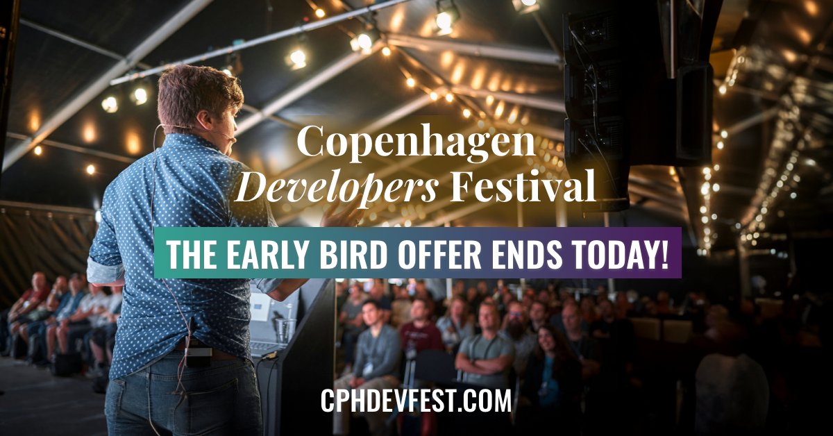 The Early Bird offer for Copenhagen Developers Festival ends today ⏰ Secure your tickets now -> cphdevfest.com #cphdevfest #earlybird
